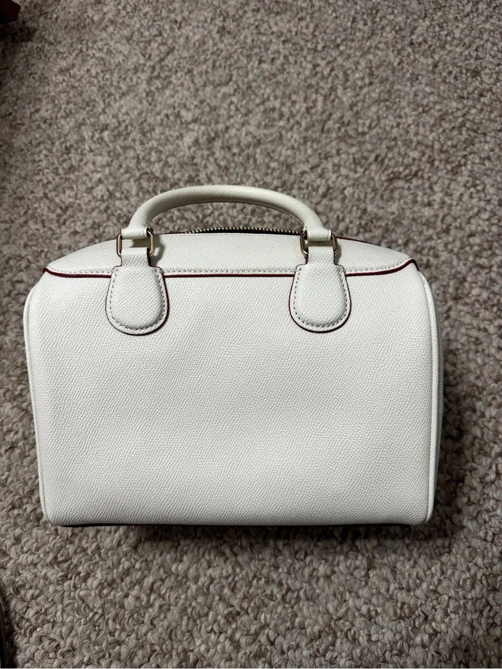 Coach Cream Leather Crossbody Satchel with Pink Trim